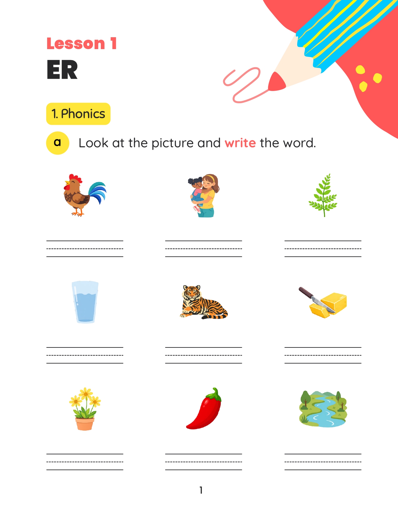 Bossy R workbook sample page: Build & Spell