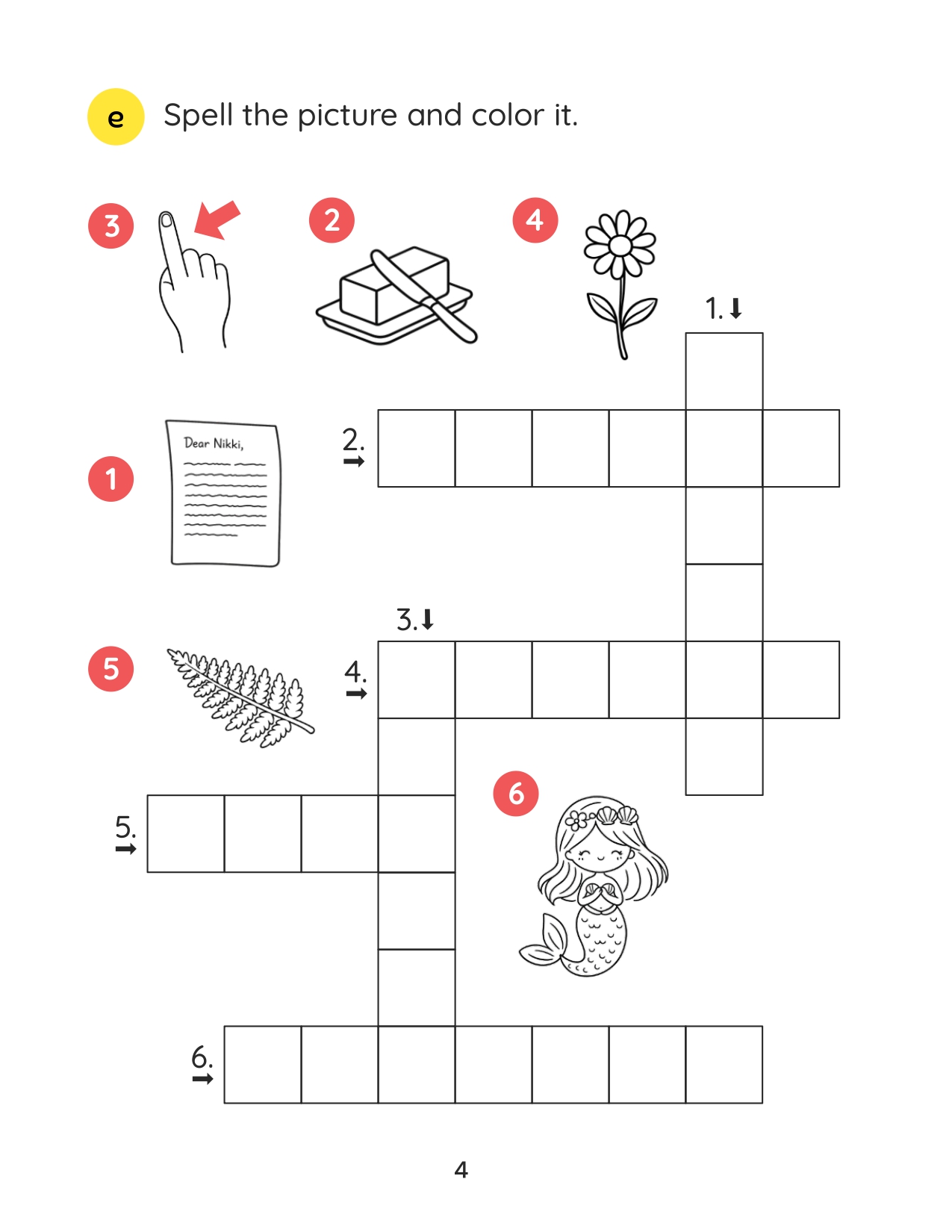 Bossy R workbook sample page: Spell & Color