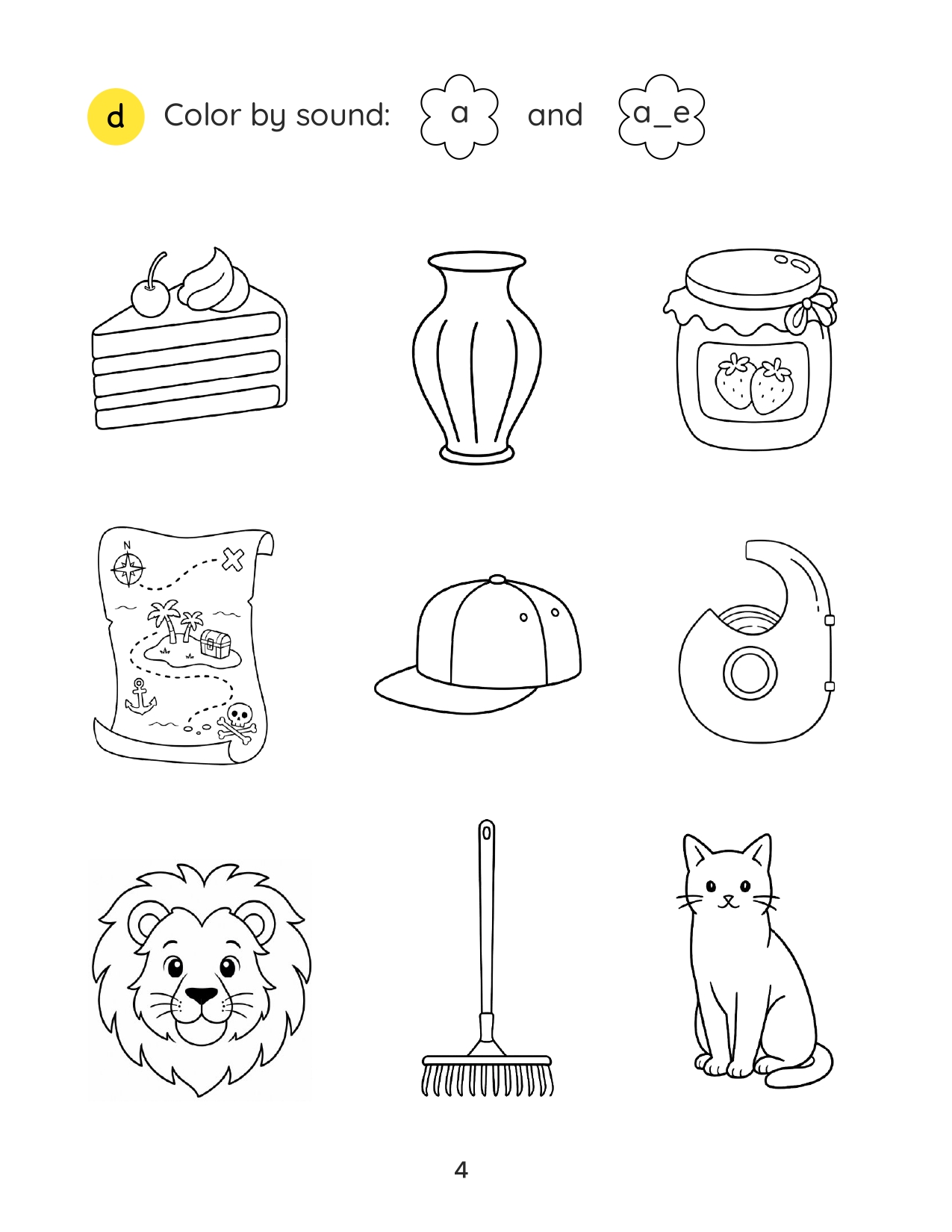 Magic E workbook sample page: Spell & Color