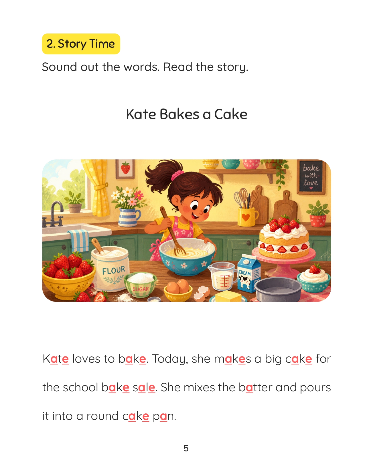 Magic E workbook sample page: Read & Understand